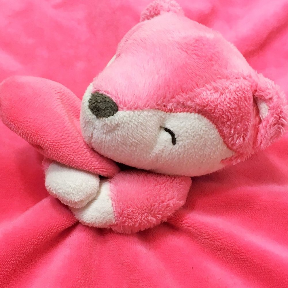 Rare HTF Carters Pink Fox Rattle Security Blanket - Picture 10 of 12